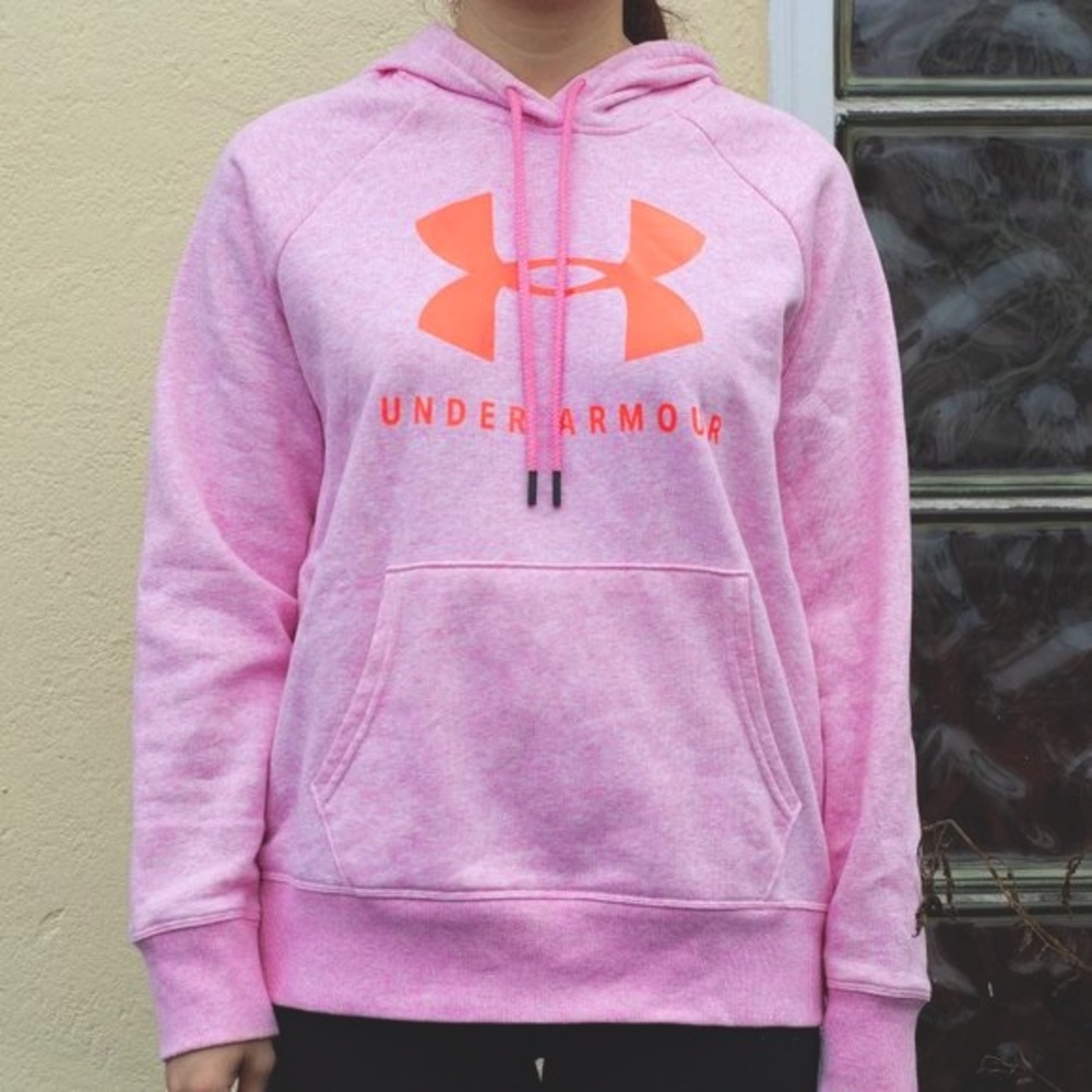 Pink Under Armour Rival Fleece Sport style Graphic Hoodie Size S